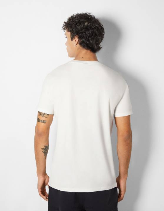 nicht-gerade weiss Bershka Männer Kurzärmliges T-Shirt mit Fotodruck H00J2674