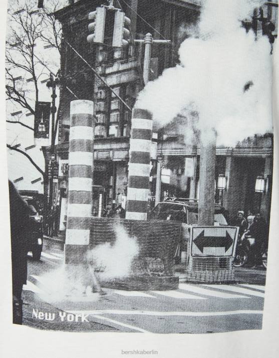 nicht-gerade weiss Bershka Männer Kurzärmliges T-Shirt mit Fotodruck H00J2674