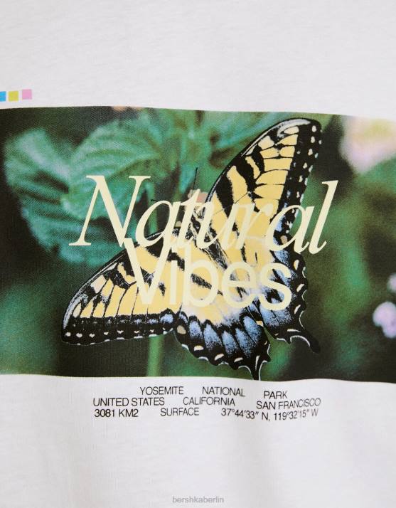 nicht-gerade weiss Bershka Männer Kurzarm-T-Shirt mit Aufdruck H00J2798