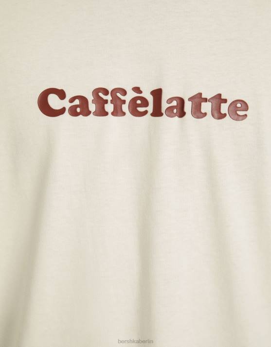 nicht-gerade weiss Bershka Männer Kurzarm-T-Shirt mit normaler Passform und Aufdruck H00J2644