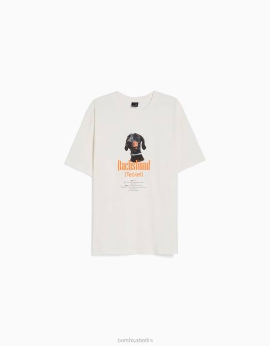 nicht-gerade weiss Bershka Männer Kurzarm-T-Shirt mit normaler Passform und Aufdruck H00J2721