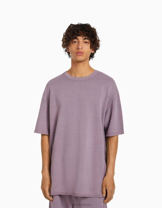 violett Bershka Männer Kurzärmliges, verblasstes T-Shirt H00J2649