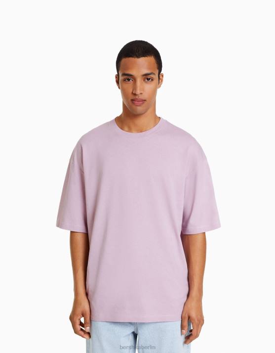 violett Bershka Männer übergroßes Kurzarm-T-Shirt H00J2661