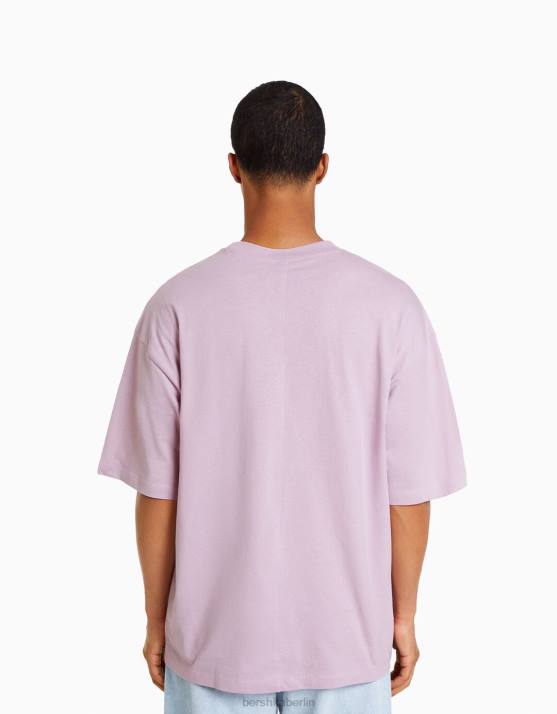 violett Bershka Männer übergroßes Kurzarm-T-Shirt H00J2661