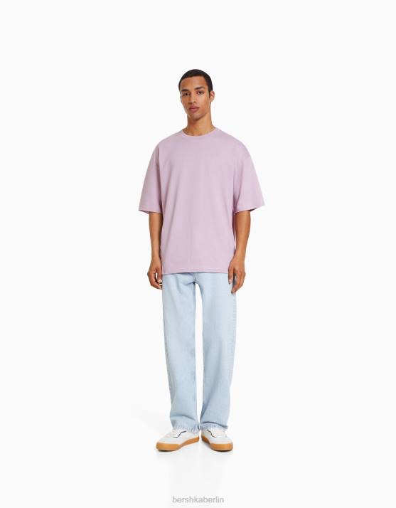 violett Bershka Männer übergroßes Kurzarm-T-Shirt H00J2661