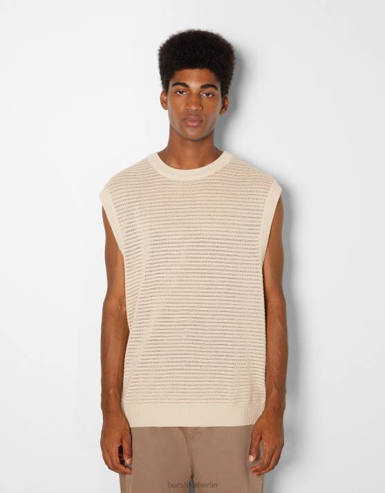 Creme Bershka Männer Mesh-Strickweste H00J3002