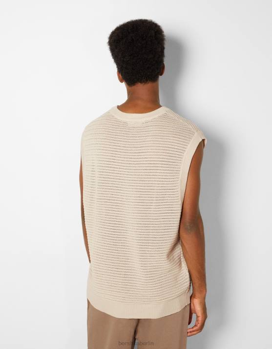 Creme Bershka Männer Mesh-Strickweste H00J3002