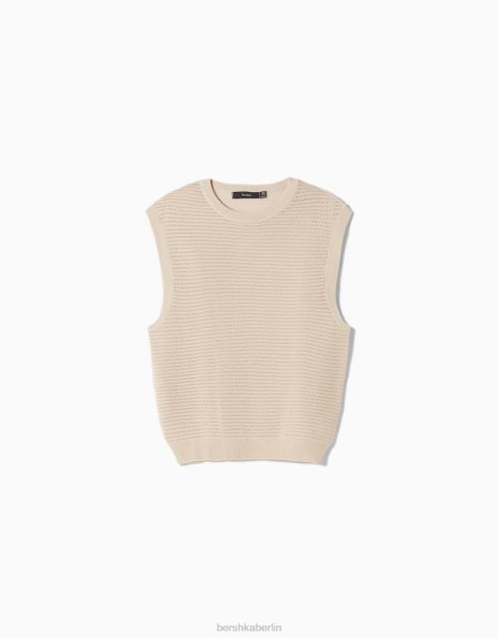 Creme Bershka Männer Mesh-Strickweste H00J3002