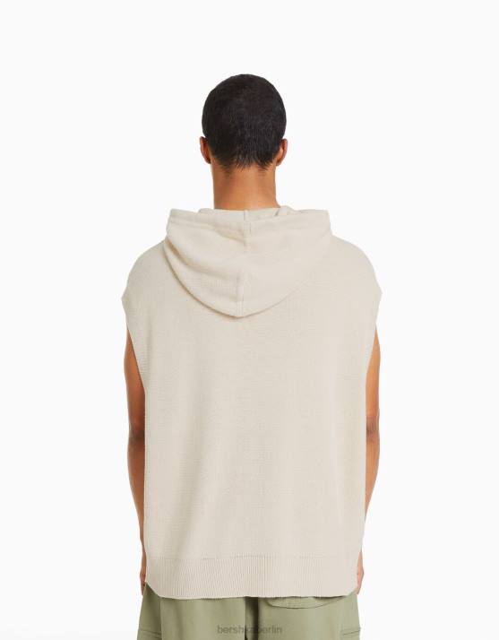Creme Bershka Männer Strickweste mit Kapuze H00J3011