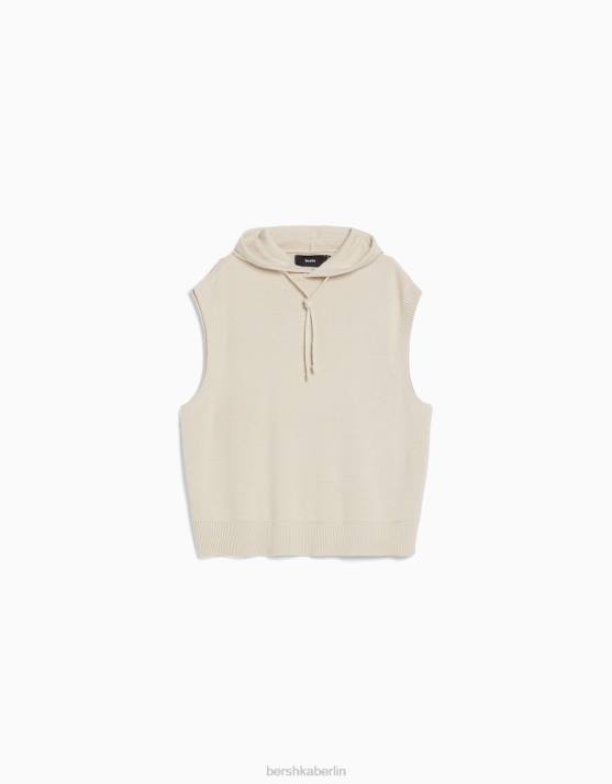 Creme Bershka Männer Strickweste mit Kapuze H00J3011