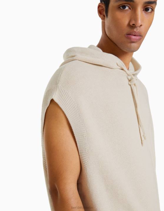 Creme Bershka Männer Strickweste mit Kapuze H00J3456