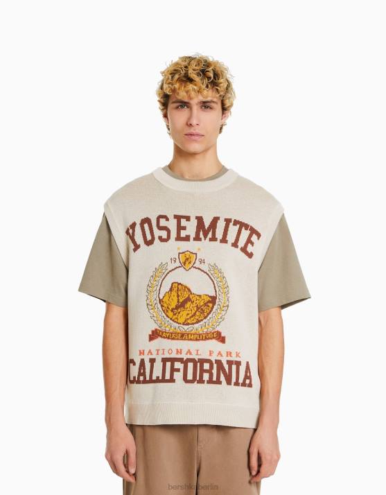 Creme Bershka Männer Weste aus Intarsienstrick H00J3003