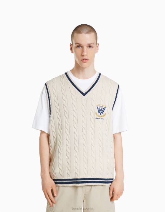 Creme Bershka Männer bestickte Strickweste H00J3004