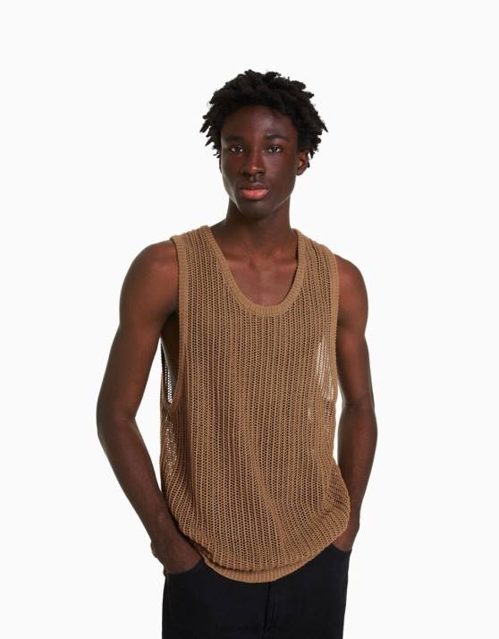 Kamel Bershka Männer ärmelloses Mesh-Top H00J3000