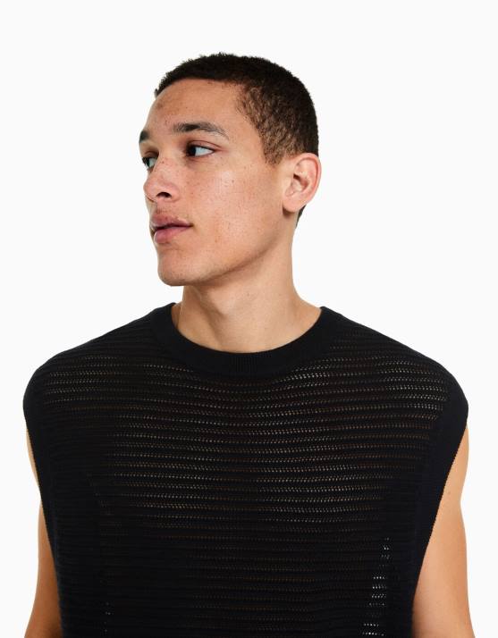 Schwarz Bershka Männer Netzweste H00J3001