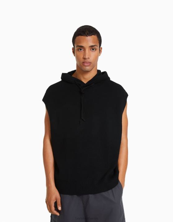 Schwarz Bershka Männer Strickweste mit Kapuze H00J3012