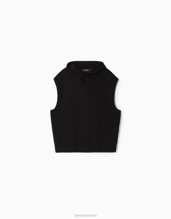 Schwarz Bershka Männer Strickweste mit Kapuze H00J3012