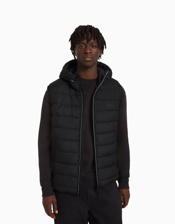 Schwarz Bershka Männer leichte Steppweste mit Kapuze H00J3070