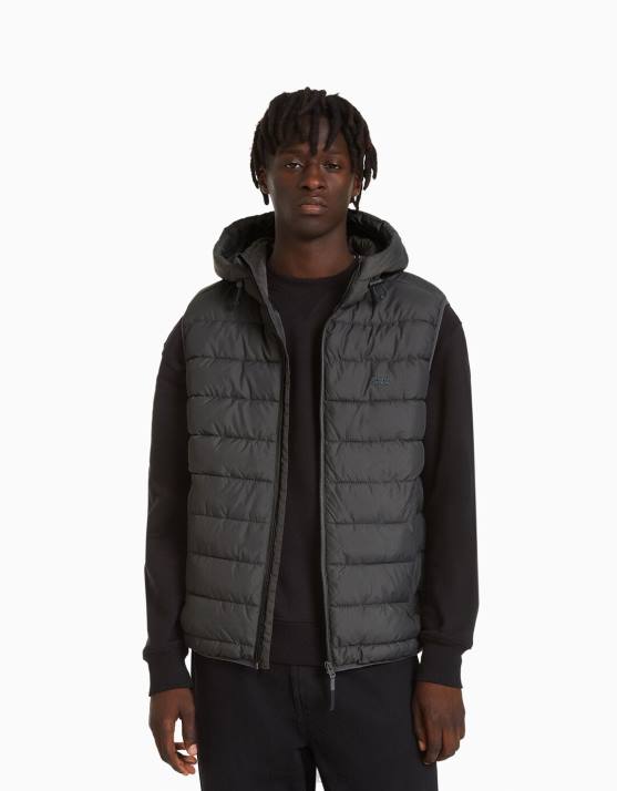 grau Bershka Männer leichte Steppweste mit Kapuze H00J3071