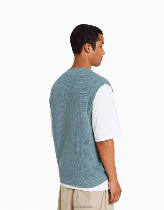 hellblau Bershka Männer Strickweste mit V-Ausschnitt H00J2999