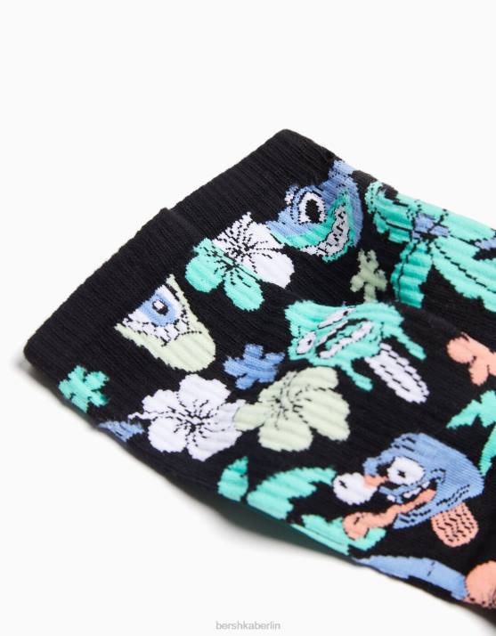 Schwarz Bershka Männer Packung mit 2 Paar bedruckten Socken H00J3424