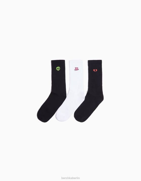 Schwarz Bershka Männer Packung mit 3 Paar bestickten Socken H00J3420