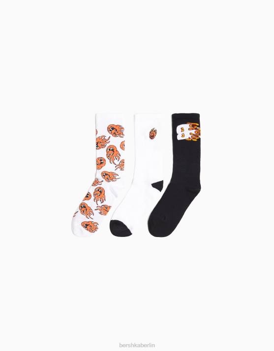 Weiss Bershka Männer Set mit 3 bedruckten Socken H00J3426