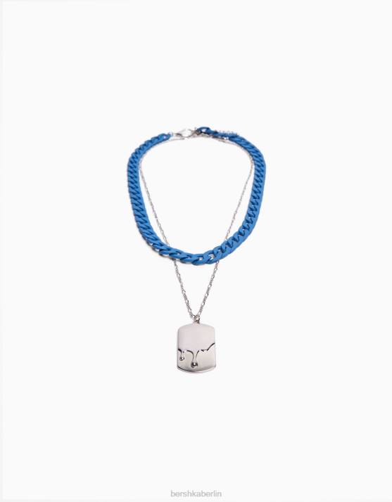 Blau Bershka Männer farbige Halskette mit Etikett H00J3684