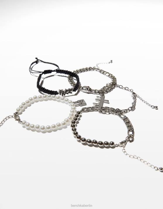 Schwarz Bershka Männer Set mit 5 Kreuzarmbändern H00J3658