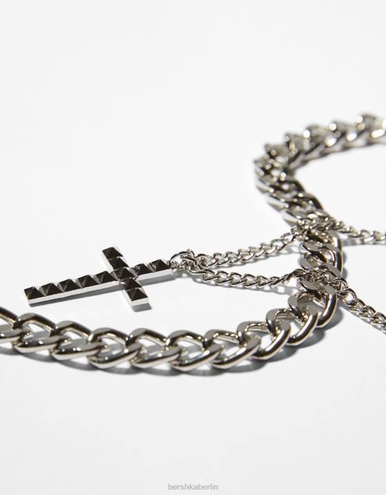 Silber Bershka Männer Kreuz Halskette H00J3682