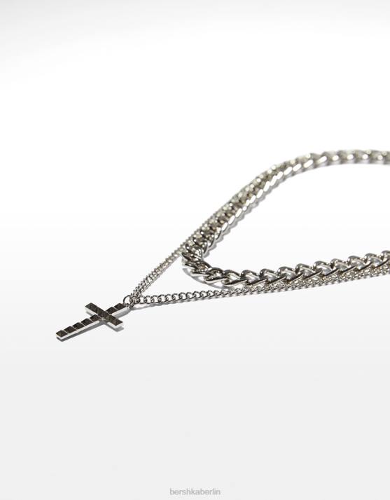 Silber Bershka Männer Kreuz Halskette H00J3682