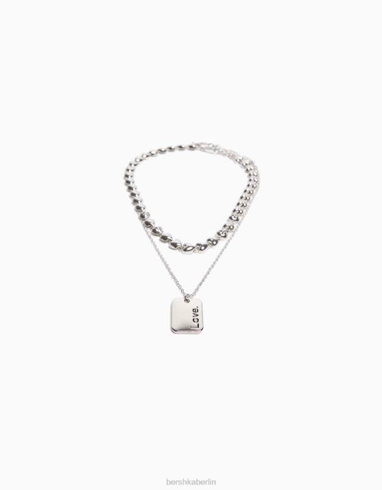 Silber Bershka Männer Packen Sie 2 Herzketten H00J3678