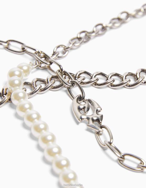 Silber Bershka Männer Packung mit 3 Perlenkettenarmbändern H00J3648