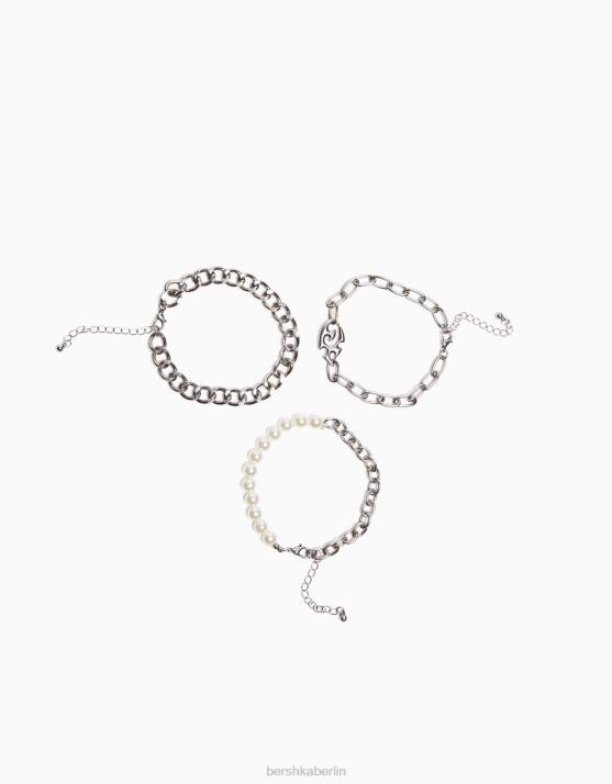 Silber Bershka Männer Packung mit 3 Perlenkettenarmbändern H00J3648