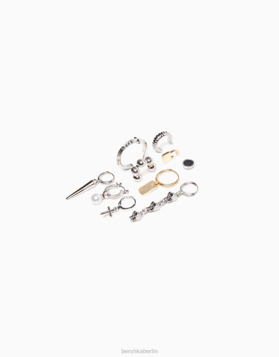 Silber Bershka Männer Set mit 10 Kreuzohrringen H00J3670