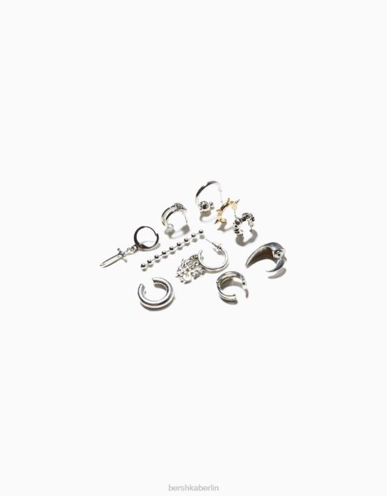 Silber Bershka Männer Set mit 10 Ohrringen H00J3669