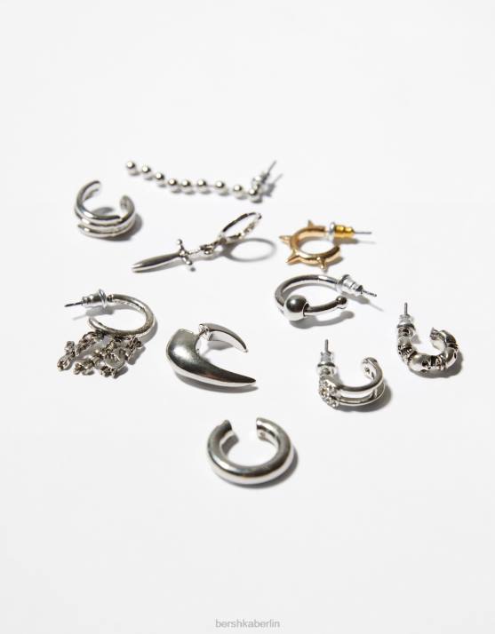 Silber Bershka Männer Set mit 10 Ohrringen H00J3669