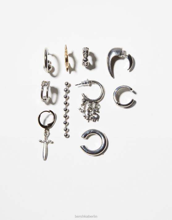 Silber Bershka Männer Set mit 10 Ohrringen H00J3669