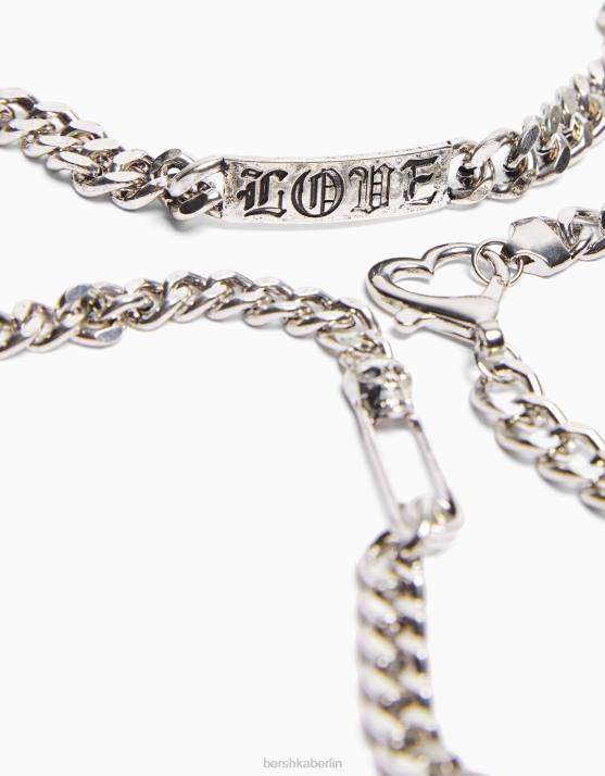 Silber Bershka Männer Set mit 3 Kettenarmbändern H00J3655