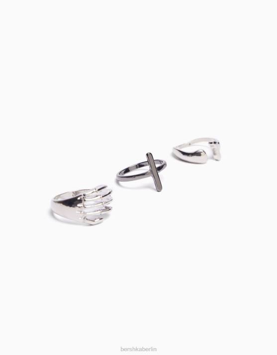 Silber Bershka Männer Set mit 3 Ringen H00J3650