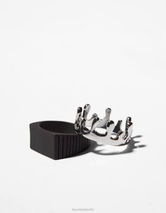 Silber Bershka Männer Set mit 3 Ringen H00J3660