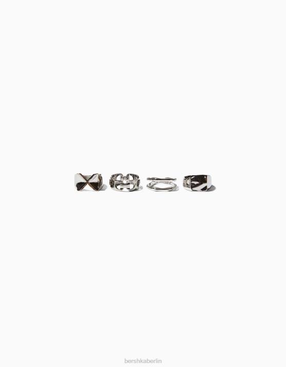Silber Bershka Männer Set mit 4 Ringen H00J3651