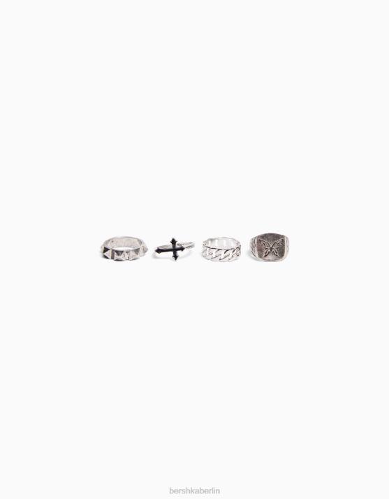 Silber Bershka Männer Set mit 4 Ringen H00J3654