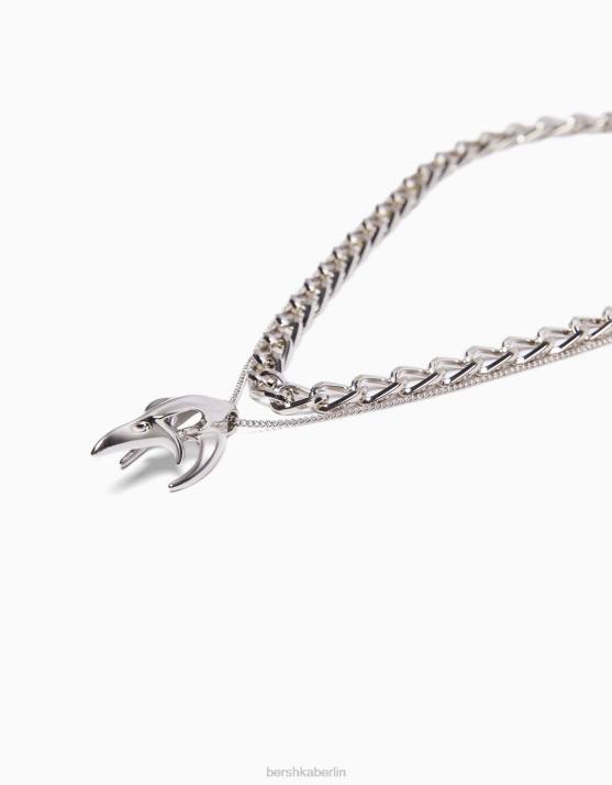 Silber Bershka Männer Totenkopf-Halskette H00J3687