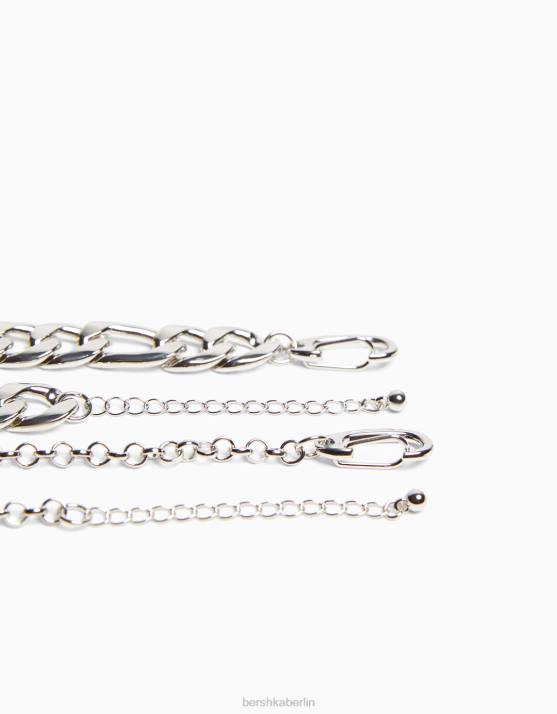 Silber Bershka Männer Totenkopf-Halskette H00J3689