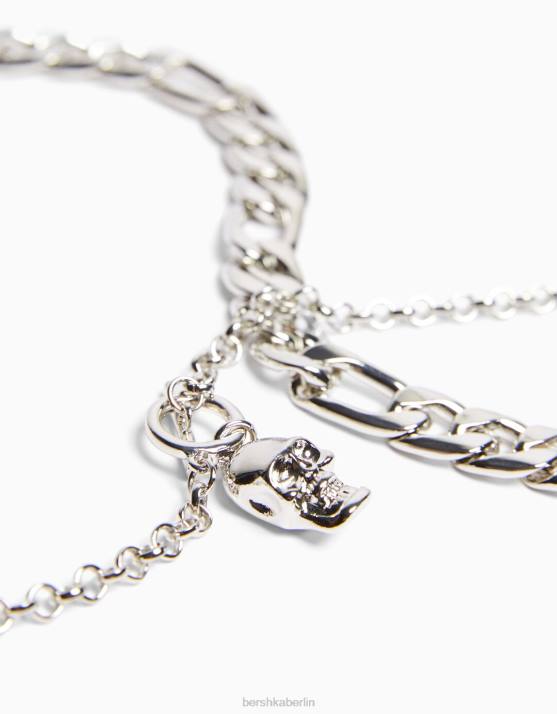 Silber Bershka Männer Totenkopf-Halskette H00J3689