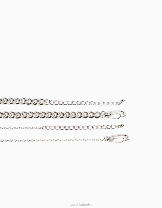 Silber Bershka Männer Totenkopf-Kreuz-Halskette H00J3690