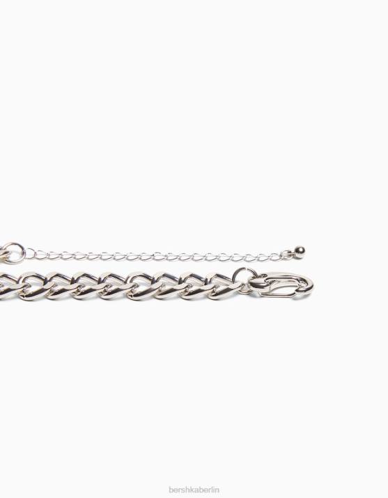 Silber Bershka Männer juwelenbesetzte Halskette H00J3691