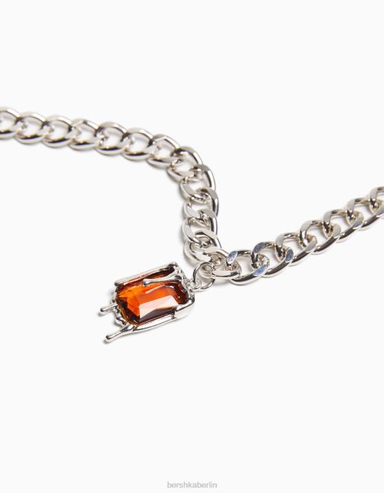 Silber Bershka Männer juwelenbesetzte Halskette H00J3691