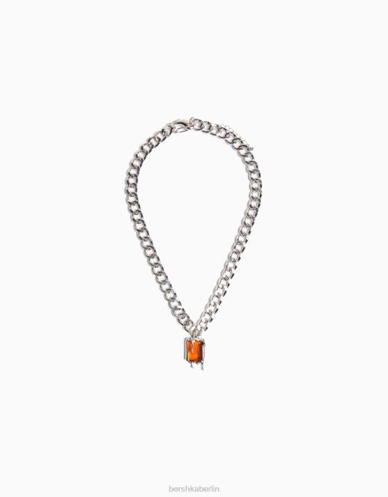 Silber Bershka Männer juwelenbesetzte Halskette H00J3691